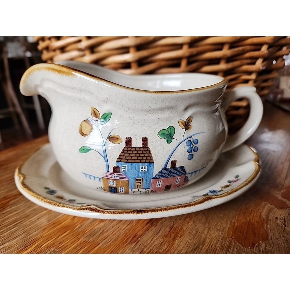 Vtg Heartland International Gravy Boat Bowl & Underplate Cottagecore Farm 80's